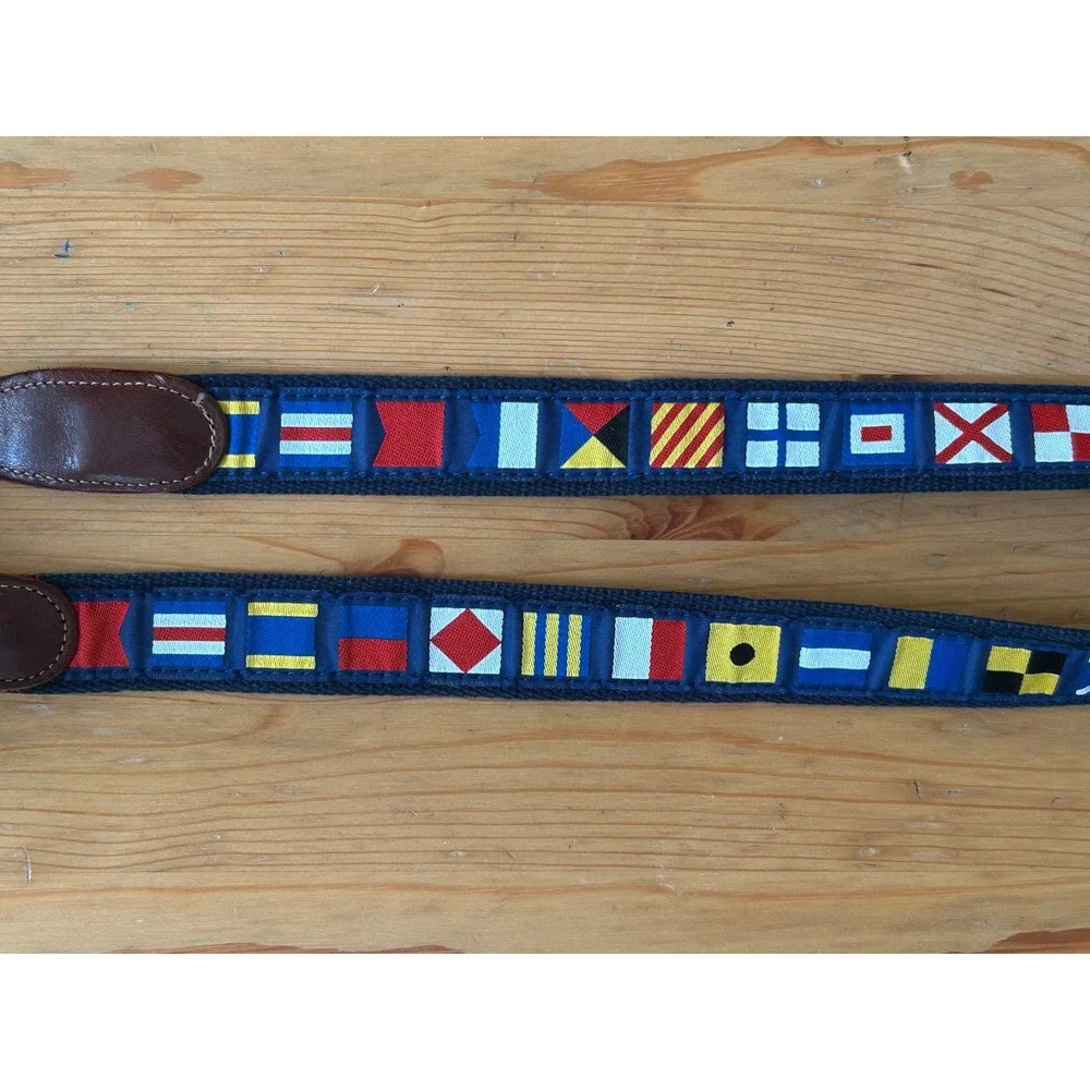 Preston Made in New England Mens Nautical Signal Flag Belt Navy Leather Trim 36